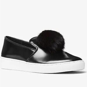 Michael Kors Collection Eddy Pom Pom Leather Slip On Sneakers Womens 7 Black